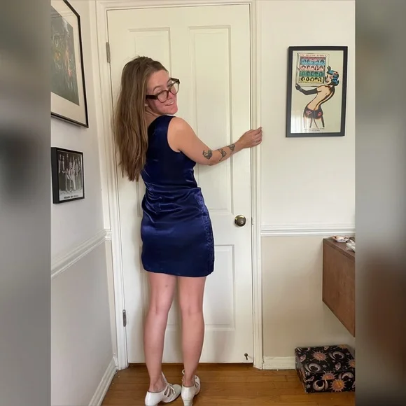 90s Y2K Blue Glitter Iridescent Mini Dress - Picture 3 of 10